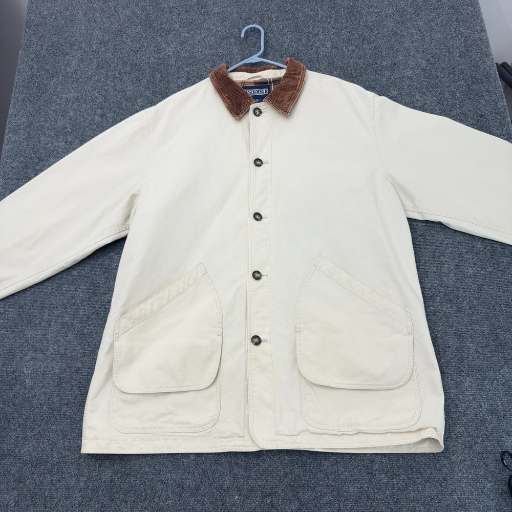 Vintage Lands End Barn Jacket Mens XL Tall Cream Cotton Corduroy Collar Outdoor